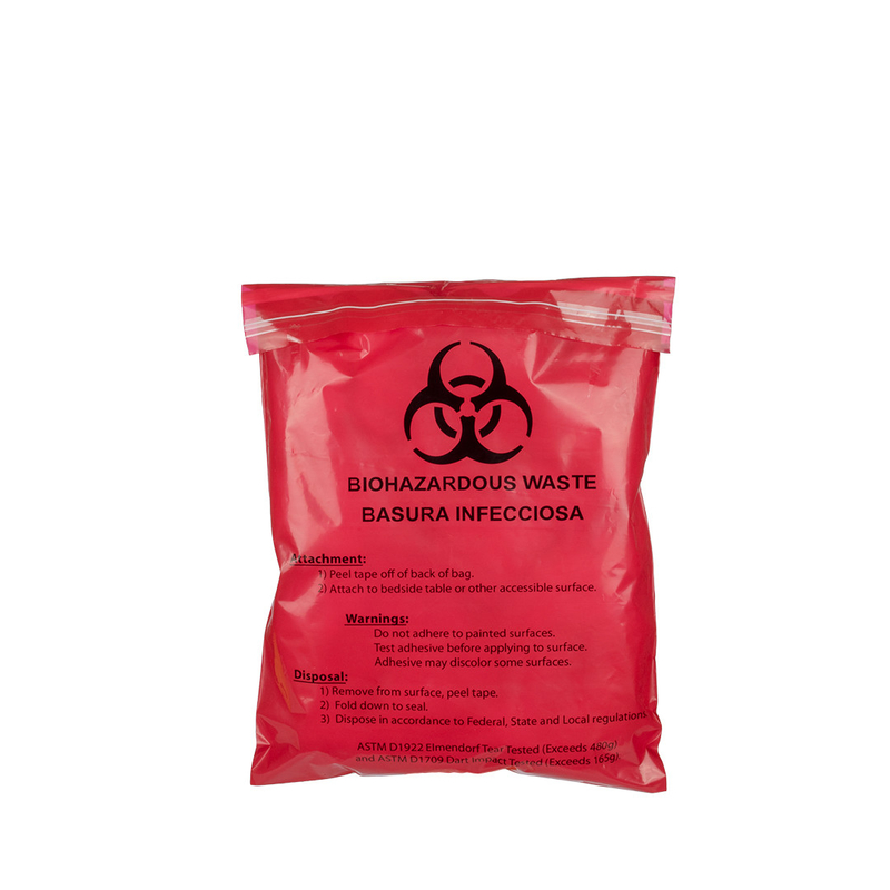 Convenient 2 Mil Stick-On Biohazard Red Medical Waste Bags 28 by 38 cm - Image 4